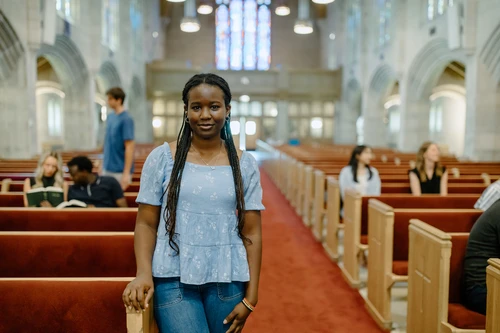 A group of students inside the chapel.